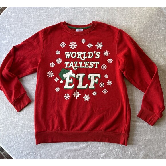 Holiday Time Men's‎ World's Tallest Elf Christmas Sweatshirt Sz L (42-44) - Picture 1 of 6
